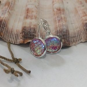 Sterling Silver AB Pink Mermaid Scale Earrings